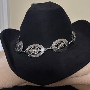 Black Suede Hat with Silver Accents